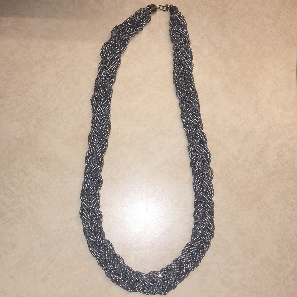 Silver braided bead necklace